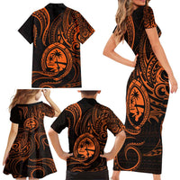 Polynesian Guam Coat of Arms Family Matching Short Sleeve Bodycon Dress and Hawaiian Shirt Polynesian Tribal Tattoo Orange Version LT9 - Polynesian Pride
