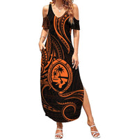 Polynesian Guam Coat of Arms Family Matching Summer Maxi Dress and Hawaiian Shirt Polynesian Tribal Tattoo Orange Version LT9 Mom's Dress Orange - Polynesian Pride