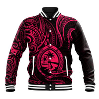 Polynesian Pride Guam Baseball Jacket With Polynesian Tribal Tattoo and Coat of Arms Pink Version LT9 Unisex Pink - Polynesian Pride