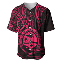 Polynesian Pride Guam Baseball Jersey With Polynesian Tribal Tattoo and Coat of Arms Pink Version LT9 - Polynesian Pride