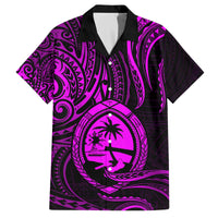 Polynesian Guam Coat of Arms Family Matching Off Shoulder Short Dress and Hawaiian Shirt Polynesian Tribal Tattoo Purple Version