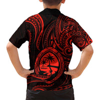 Polynesian Guam Coat of Arms Family Matching Long Sleeve Bodycon Dress and Hawaiian Shirt Polynesian Tribal Tattoo Red Version LT9 - Polynesian Pride