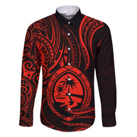 Polynesian Guam Coat of Arms Family Matching Tank Maxi Dress and Hawaiian Shirt Polynesian Tribal Tattoo Red Version LT9 Dad's Shirt - Long Sleeve Red - Polynesian Pride