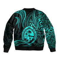 Polynesian Pride Guam Bomber Jacket With Polynesian Tribal Tattoo and Coat of Arms Turquoise Version LT9 - Polynesian Pride