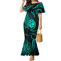 Polynesian Guam Coat of Arms Family Matching Mermaid Dress and Hawaiian Shirt Polynesian Tribal Tattoo Turquoise Version LT9 Mom's Dress Turquoise - Polynesian Pride