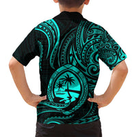 Polynesian Guam Coat of Arms Family Matching Summer Maxi Dress and Hawaiian Shirt Polynesian Tribal Tattoo Turquoise Version LT9 - Polynesian Pride