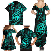 Polynesian Guam Coat of Arms Family Matching Summer Maxi Dress and Hawaiian Shirt Polynesian Tribal Tattoo Turquoise Version LT9 - Polynesian Pride