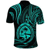 Polynesian Pride Guam Polo Shirt With Polynesian Tribal Tattoo and Coat of Arms Turquoise Version LT9 - Polynesian Pride