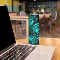 Polynesian Guam Coat of Arms Skinny Tumbler Polynesian Tribal Tattoo Turquoise Version