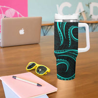 Polynesian Guam Coat of Arms Tumbler With Handle Polynesian Tribal Tattoo Turquoise Version