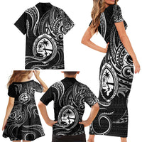 Polynesian Guam Coat of Arms Family Matching Short Sleeve Bodycon Dress and Hawaiian Shirt Polynesian Tribal Tattoo Black Version LT9 - Polynesian Pride