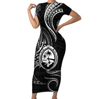 Polynesian Guam Coat of Arms Family Matching Short Sleeve Bodycon Dress and Hawaiian Shirt Polynesian Tribal Tattoo Black Version LT9 Mom's Dress Black - Polynesian Pride