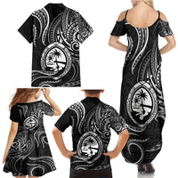 Polynesian Guam Coat of Arms Family Matching Summer Maxi Dress and Hawaiian Shirt Polynesian Tribal Tattoo Black Version