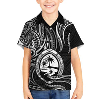 Polynesian Guam Coat of Arms Family Matching Tank Maxi Dress and Hawaiian Shirt Polynesian Tribal Tattoo Black Version LT9 Son's Shirt Black - Polynesian Pride