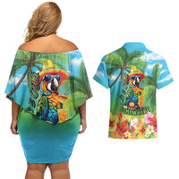 Always 5 O'clock Couples Matching Off Shoulder Short Dress and Hawaiian Shirt Hawaiian Tropical Parrot - Polynesian Pride