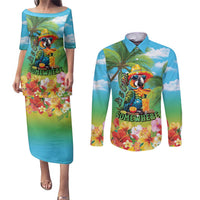 Always 5 O'clock Couples Matching Puletasi and Long Sleeve Button Shirt Hawaiian Tropical Parrot - Polynesian Pride