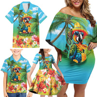 Always 5 O'clock Family Matching Off Shoulder Short Dress and Hawaiian Shirt Hawaiian Tropical Parrot - Polynesian Pride