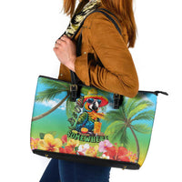 Always 5 O'clock Leather Tote Bag Hawaiian Tropical Parrot LT9 Blue - Polynesian Pride
