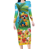 Always 5 O'clock Long Sleeve Bodycon Dress Hawaiian Tropical Parrot LT9 Long Dress Blue - Polynesian Pride