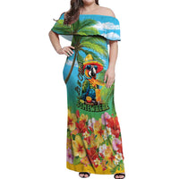 Always 5 O'clock Off Shoulder Maxi Dress Hawaiian Tropical Parrot - Polynesian Pride