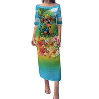 Always 5 O'clock Puletasi Hawaiian Tropical Parrot LT9 Long Dress Blue - Polynesian Pride