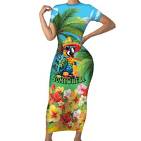 Always 5 O'clock Short Sleeve Bodycon Dress Hawaiian Tropical Parrot LT9 Long Dress Blue - Polynesian Pride
