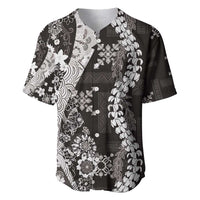 Hawaii Puakenikeni and Maile Lei Baseball Jersey Black Japanese Wave Style - Polynesian Pride