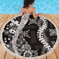 Hawaii Puakenikeni and Maile Lei Beach Blanket Black Japanese Wave Style - Polynesian Pride