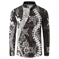 Hawaii Puakenikeni and Maile Lei Button Sweatshirt Black Japanese Wave Style - Polynesian Pride