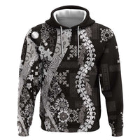 Hawaii Puakenikeni and Maile Lei Hoodie Black Japanese Wave Style - Polynesian Pride