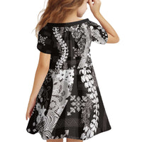 Hawaii Puakenikeni and Maile Lei Kid Short Sleeve Dress Black Japanese Wave Style - Polynesian Pride