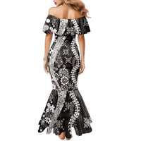 Hawaii Puakenikeni and Maile Lei Mermaid Dress Black Japanese Wave Style - Polynesian Pride