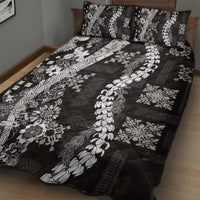 Hawaii Puakenikeni and Maile Lei Quilt Bed Set Black Japanese Wave Style - Polynesian Pride