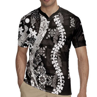 Hawaii Puakenikeni and Maile Lei Rugby Jersey Black Japanese Wave Style - Polynesian Pride