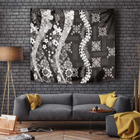 Hawaii Puakenikeni and Maile Lei Tapestry Black Japanese Wave Style - Polynesian Pride