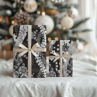 Hawaii Puakenikeni and Maile Lei Wrapping Paper Black Japanese Wave Style - Polynesian Pride