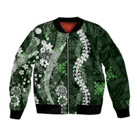 Hawaii Puakenikeni and Maile Lei Bomber Jacket Green Japanese Wave Style - Polynesian Pride
