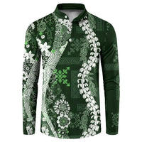 Hawaii Puakenikeni and Maile Lei Button Sweatshirt Green Japanese Wave Style - Polynesian Pride