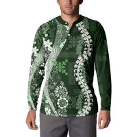 Hawaii Puakenikeni and Maile Lei Button Sweatshirt Green Japanese Wave Style - Polynesian Pride