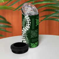 Hawaii Puakenikeni and Maile Lei 4 in 1 Can Cooler Tumbler Green Japanese Wave Style - Polynesian Pride