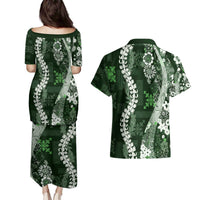 Hawaii Puakenikeni and Maile Lei Couples Matching Puletasi and Hawaiian Shirt Green Japanese Wave Style - Polynesian Pride