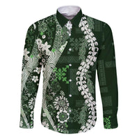 Hawaii Puakenikeni and Maile Lei Family Matching Mermaid Dress and Hawaiian Shirt Green Japanese Wave Style - Polynesian Pride