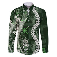 Hawaii Puakenikeni and Maile Lei Family Matching Puletasi and Hawaiian Shirt Green Japanese Wave Style - Polynesian Pride