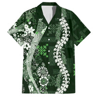 Hawaii Puakenikeni and Maile Lei Family Matching Tank Maxi Dress and Hawaiian Shirt Green Japanese Wave Style - Polynesian Pride