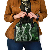 Hawaii Puakenikeni and Maile Lei Shoulder Handbag Green Japanese Wave Style - Polynesian Pride
