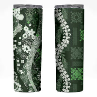 Hawaii Puakenikeni and Maile Lei Skinny Tumbler Green Japanese Wave Style - Polynesian Pride
