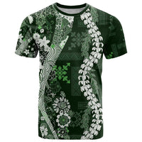 Hawaii Puakenikeni and Maile Lei T Shirt Green Japanese Wave Style - Polynesian Pride