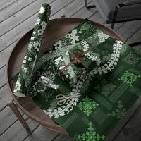 Hawaii Puakenikeni and Maile Lei Wrapping Paper Green Japanese Wave Style - Polynesian Pride