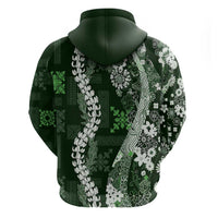 Hawaii Puakenikeni and Maile Lei Zip Hoodie Green Japanese Wave Style LT9 - Polynesian Pride