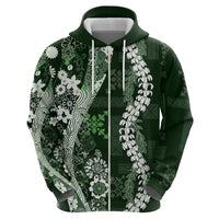 Hawaii Puakenikeni and Maile Lei Zip Hoodie Green Japanese Wave Style LT9 - Polynesian Pride